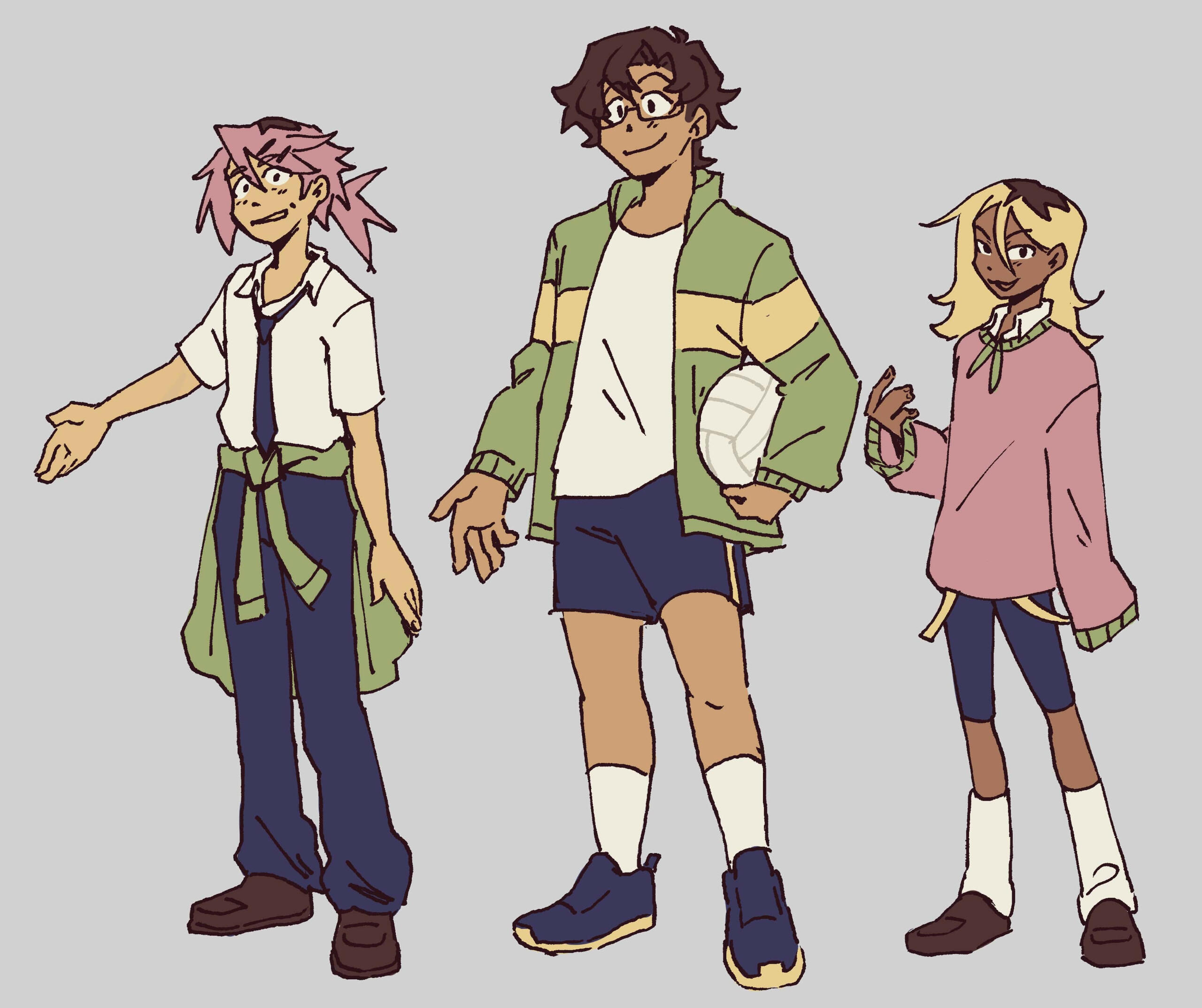 The concept line-up for the three characters in my film, Ghost in the Stall